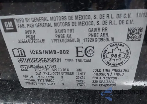 2014 GMC Sierra 1500 Sle from USA, damaged, VIN 3GTU2UEC9EG290201